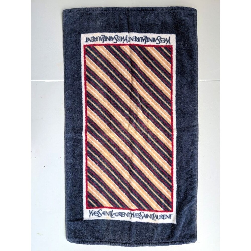 Yves Saint Laurent YSL 1980 Vintage Hand Towel Navy Stripe Cotton Utica USA